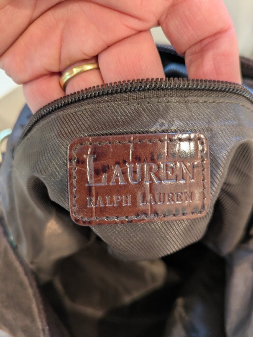 VTG Lauren Ralph Lauren Brown Suede Hobo Bag Croc Leather Buckle. - Picture 6 of 6